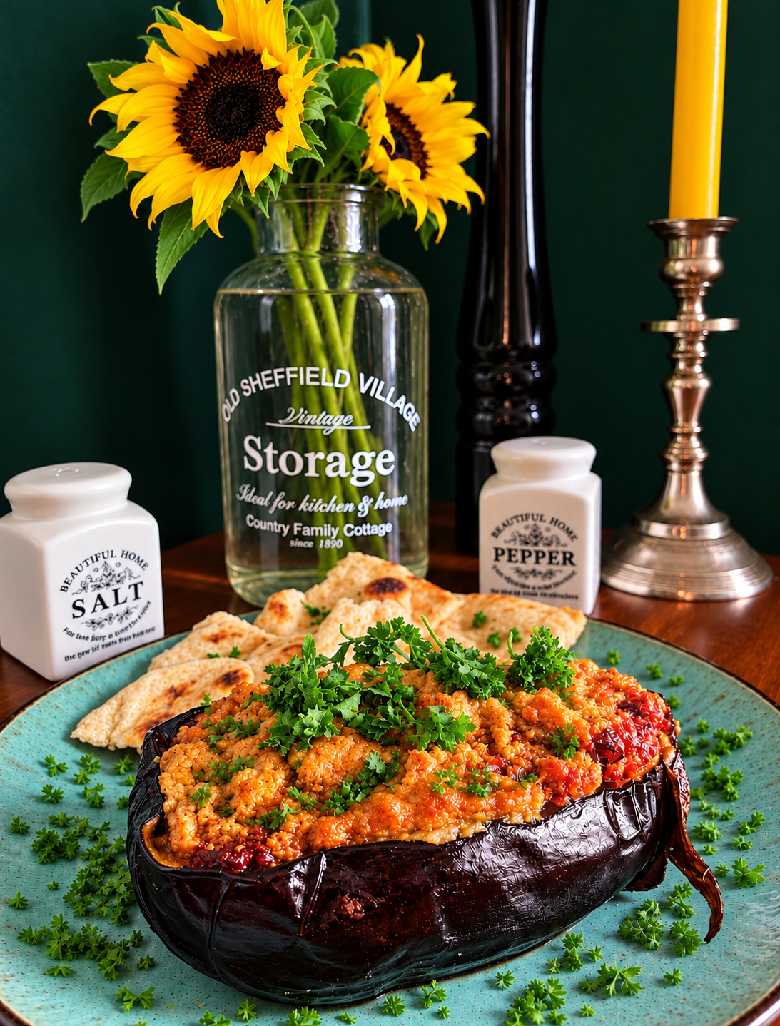 Creamy Dominican Crema de Auyama pumpkin soup made with Sombra pumpkin, thyme and coriander, topped with vegan sour cream and served with toasted bread.